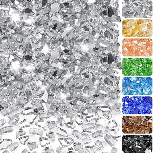20 Pounds Fire Glass 1/4 Inch High Reflective Tempered Firepit Glass Rocks for Fireplace, Fire Pit Table, Fire Bowl and Landscaping (Crystal Clear)