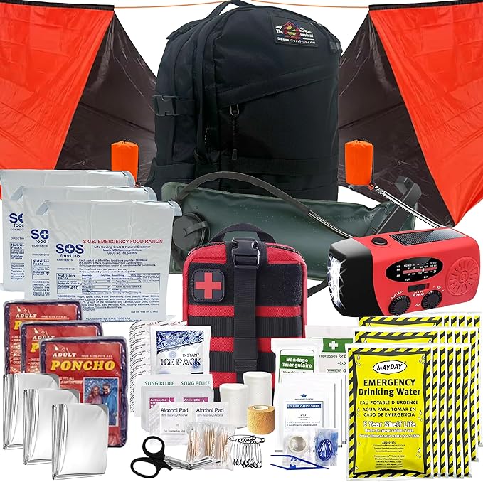 Denver: 3 Person 72 Hour Survival Backpack Kit - 210 Piece Bugout Bag - Upgraded Bug Out Kit w/Complete Tactical Home Emergency Survival Kits - Comprehensive Bug Out Bag Survival Kit (Black, 3 Person)