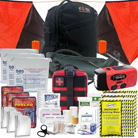 Denver: 3 Person 72 Hour Survival Backpack Kit - 210 Piece Bugout Bag - Upgraded Bug Out Kit w/Complete Tactical Home Emergency Survival Kits - Comprehensive Bug Out Bag Survival Kit (Black, 3 Person)