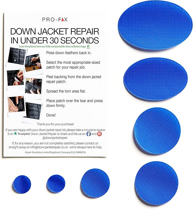 Self-Adhesive Waterproof Repair Patch Kit - 30-Second Fix for Down Jackets, Tents, Sleeping Bags, Backpacks, Outdoor and Camping Gear - Pre-Cut Nylon Ripstop Patches, Multiple Colors - Royal Blue