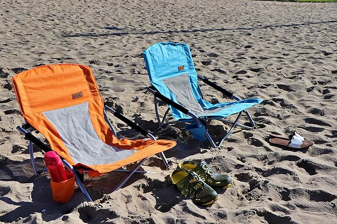 Nice C Chair for Beach for Adults 2 Pack, Low Chair, Sling, Folding, Portable, Concert, Kids, Boat, Sand Chair with Cup Holder & Carry Bag (Set of 2 Orange)