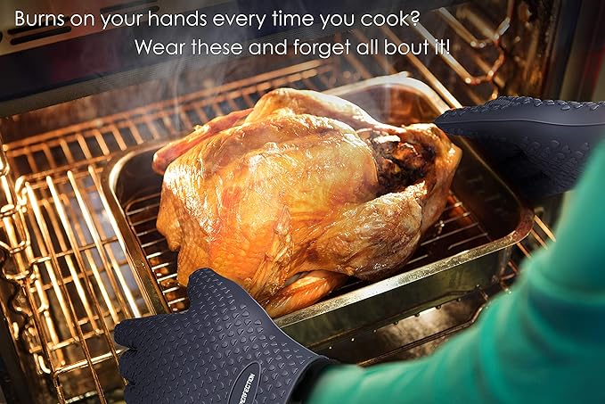 KITCHEN PERFECTION Silicone Smoker Oven Gloves-Extreme Heat Resistant BBQ Gloves-Handle Hot Food Right on Your Grill Fryer & Pit|Waterproof Grilling Cooking Baking Mitts|Superior Value Set +3 Bonuses