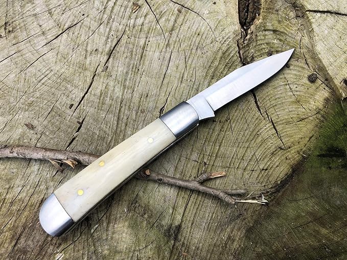 Perkin Handmade Pocket Knife with Sheath Leather Pouch-Stainless Steel Folding Hunting Knives for Bushcrafting, Camping, Outdoor, Survival, Hiking-Unisex Adults