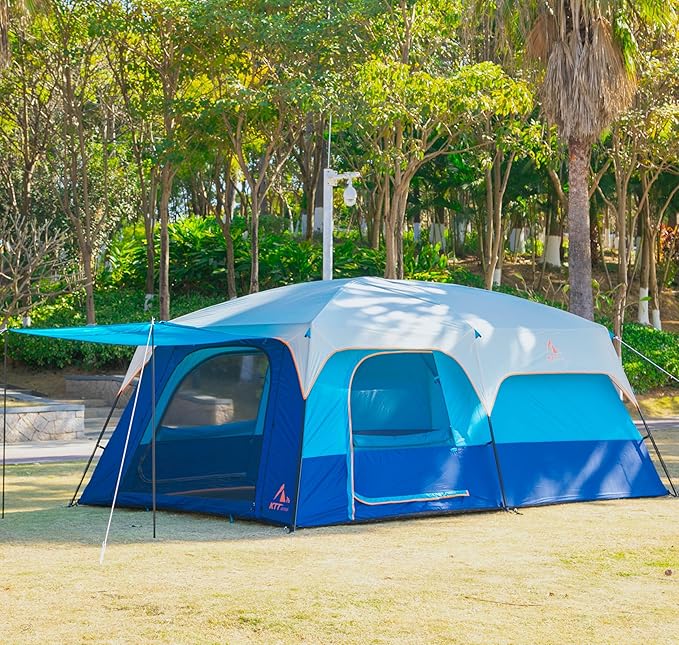 KTT Extra Large Tent 6-10-12-14 Person(A),Family Cabin Tents,2 Rooms,3 Doors and 3 Windows with Mesh,Straight Wall,Waterproof,Double Layer,Big Tent for Outdoor,Picnic,Camping,Family Gathering