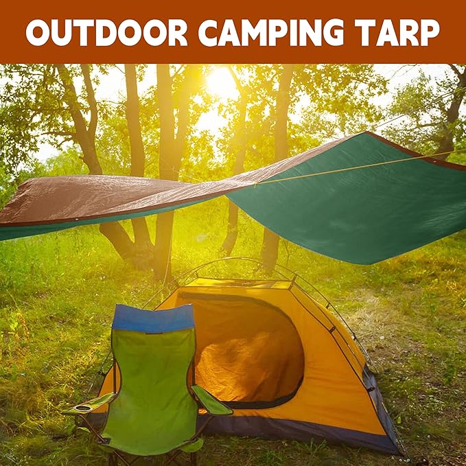Tarp 16x20 ft 100% Waterproof 7mil Durable Grommets and Reinforced Edges,Uv Resistant,Green/Brown Tarp,Emergency Rain Shelter,Outdoor Cover and Camping Use -by MVPNET