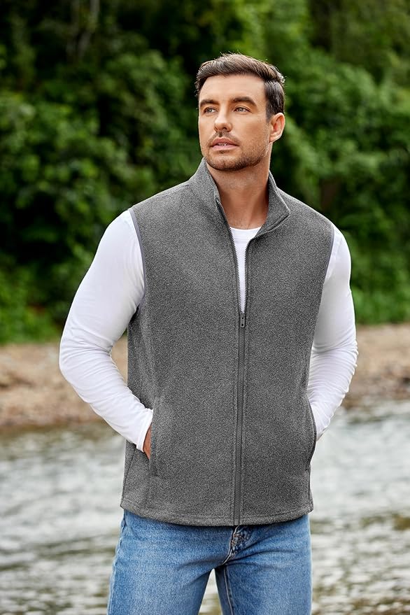 COOFANDY Mens Polar Fleece Vest Lightweight Sleeveless Jacket Warm Zip up Outerwear Vests with Zipper Pockets for Hiking