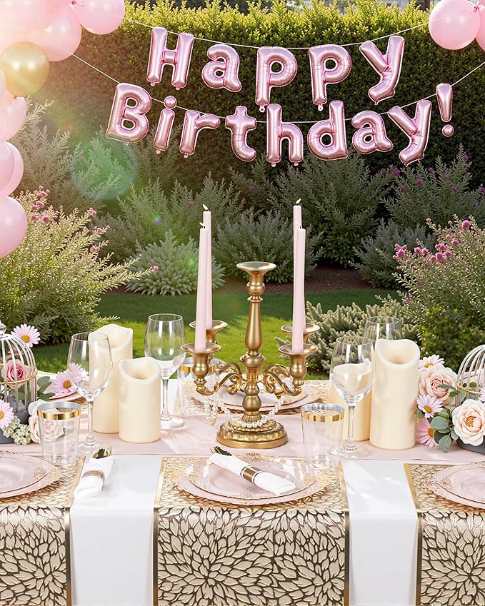 Nervure 100PCS Pink and Gold Plastic Plates - 7.5 inch Pink Plastic Plates with Gold Rim - Disposable Dessert Plate for Wedding & Party & New Year