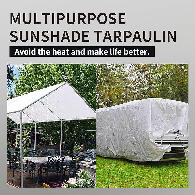 TARPAL 10'x40' White Tarp Waterproof 7.5 mil Medium Duty All Purpose Poly Tarps Cover Waterproof,Snow Proof UV Protection,Rip and Tear Proof,Poly Tarpaulin