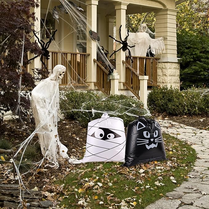 POPGIFTU 12 Pack Halloween Lawn Leaf Bags - Heavy Duty Plastic Trash Bags with Twist Ties, 6 Designs Large Pumpkin Yard Waste Bags for Garden, Lawn, Porch, Indoor Outdoor Halloween Decorations