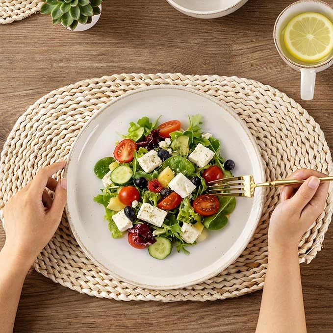 AmorArc Ceramic Dinnerware Sets with Pasta Bowls for 6, Handpainted Plates and Bowls Set with Rustic Terracotta Underside, Scratch Resistant Dishes Set, Dishwasher & Microwave Safe, 24 Pcs