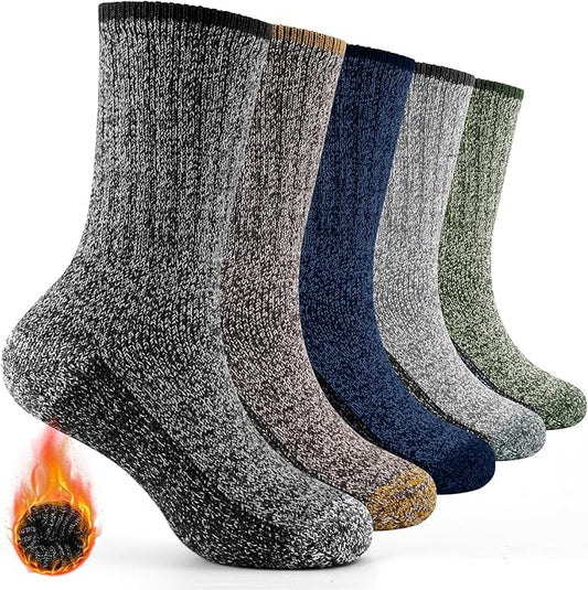 BESTENA Merino Wool Hiking Socks for Men 5 Pairs Thermal Warm Winter Thick Cushion Moisture Wicking Crew Boot Socks