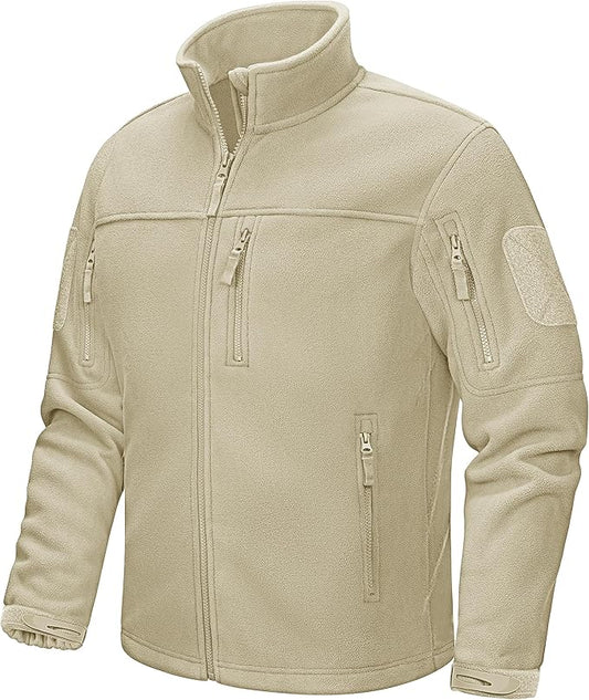 CRYSULLY Men's Fleece Jacket Tactical Full-Zip Winter Coat Jackets Multi Pockets