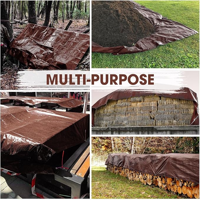 Heavy Duty Double-Sided Waterproof Poly Tarp 10x14 Feet 12mil Thick Polyethylene Tarps, Perfect for Outdoor Use, Plastic Cover & Mat for Tent Camping Storage Boat Bikes Vehicles