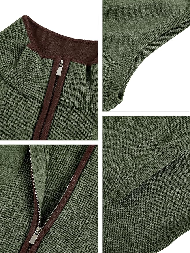 Ryannology Mens Sweater Vest Zip up Casual Sleeveless Cardigan Knitted Stand Collar Regular Fit Jacket with Pockets