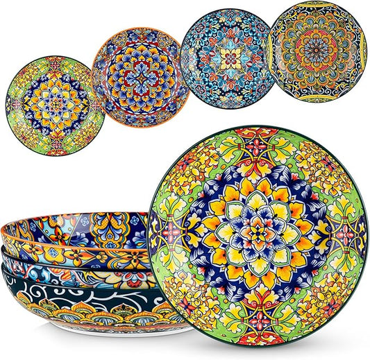 vancasso Pasta Bowls, 42 oz Ceramic Salad Bowls of 4,Large Corlorful Serving Bowls for Kitchen, Dishwasher & Microwave Safe Soup Bowls, Pasta Plates
