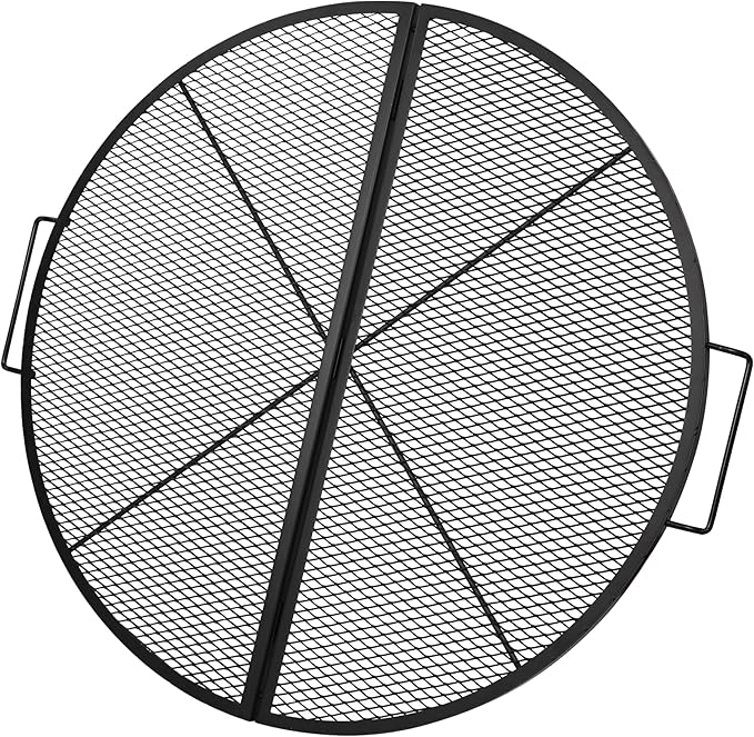 Lineslife X-Marks Fire Pit Cooking Grill Grates Portable, Heavy Duty Folding Round Campfire Grill Grate, Firepit Grill Grate with Handles for Outdoor BBQ Picnic, Black 36 Inch