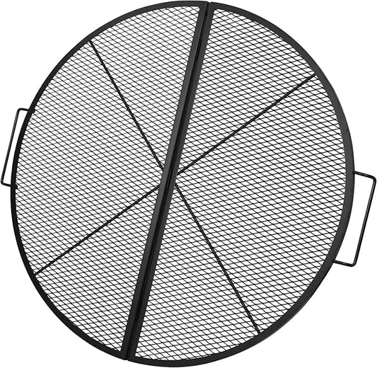 Lineslife X-Marks Fire Pit Cooking Grill Grates Portable, Heavy Duty Folding Round Campfire Grill Grate, Firepit Grill Grate with Handles for Outdoor BBQ Picnic, Black 36 Inch