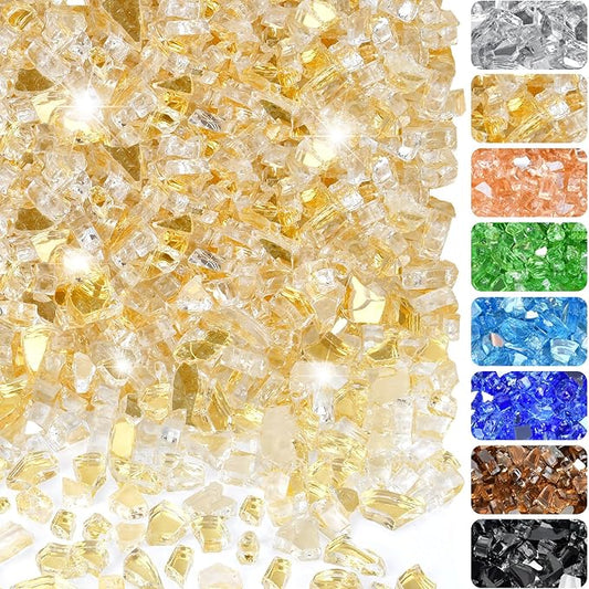 20 Pounds Fire Glass 1/4 Inch High Reflective Tempered Firepit Glass Rocks for Fireplace, Fire Pit Table, Fire Bowl and Landscaping (Gold)