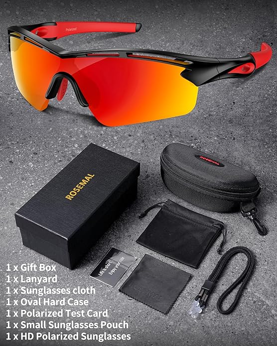 Rosemal Sports Sunglasses Polarized Cycling Sunglasses Running Driving Fishing Hiking for Men Women UV400 TAC TR90