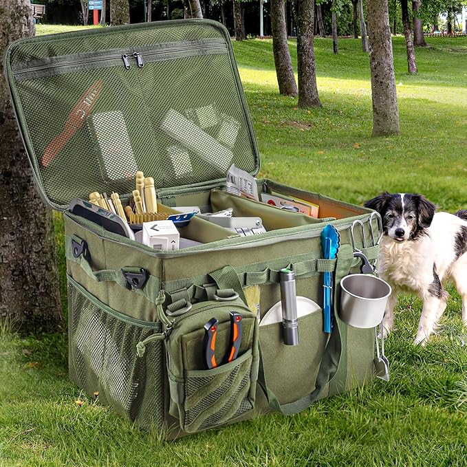 FUNANASUN Multi-Functional 40L Tactical Camping Storage Bag with Customizable Compartments & MOLLE System for Camping, Hiking, and Vehicle Organization