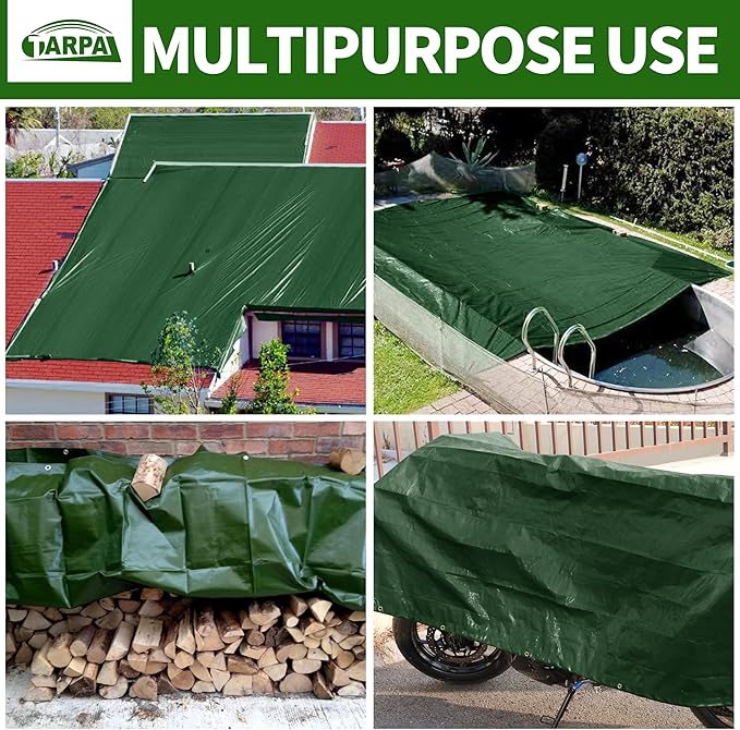 TARPAL 9x9 Tarp Heavy Duty Waterproof Tarp 16mil Thick Tarps with Metal Grommets Every 17.7" UV Protection&Tear -Resistant Cover for Firewood,Roof,Pool,Car,RV&Outdoor Furniture（Green/Blue）