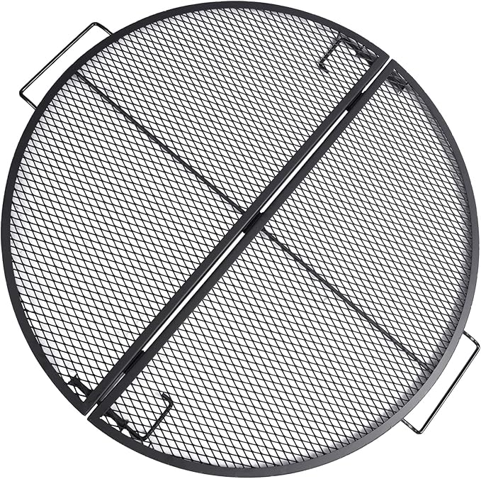 Lineslife X-Marks Fire Pit Cooking Grill Grates Portable, Heavy Duty Folding Round Campfire Grill Grate, Firepit Grill Grate with Handles for Outdoor BBQ Picnic, Black 30 Inch