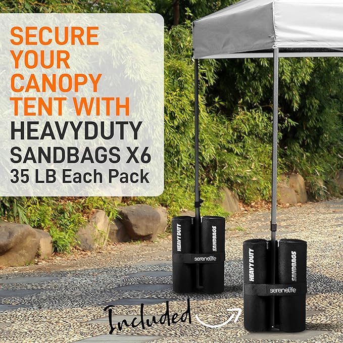 SereneLife Pop Up Canopy Tent 10x20 - Commercial Instant Shelter Foldable/Collapsible Sun Shade Pop Up Tent w/Waterproof Tent Top, Portable Carry Bag & Sand Bag - SereneLife SLGZ20W (White)