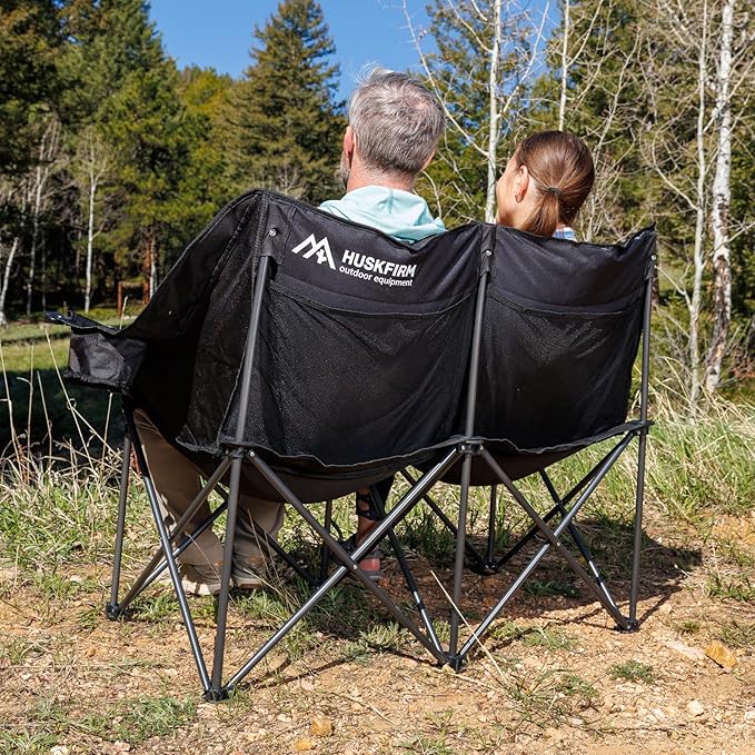 2 Person Camping Chair Oversized Loveseat Camping Chair Double Camping Chairs for Adults Heavy Duty Camping Couch Black Outdoor Folding Chair Portable Patio Lawn Chair