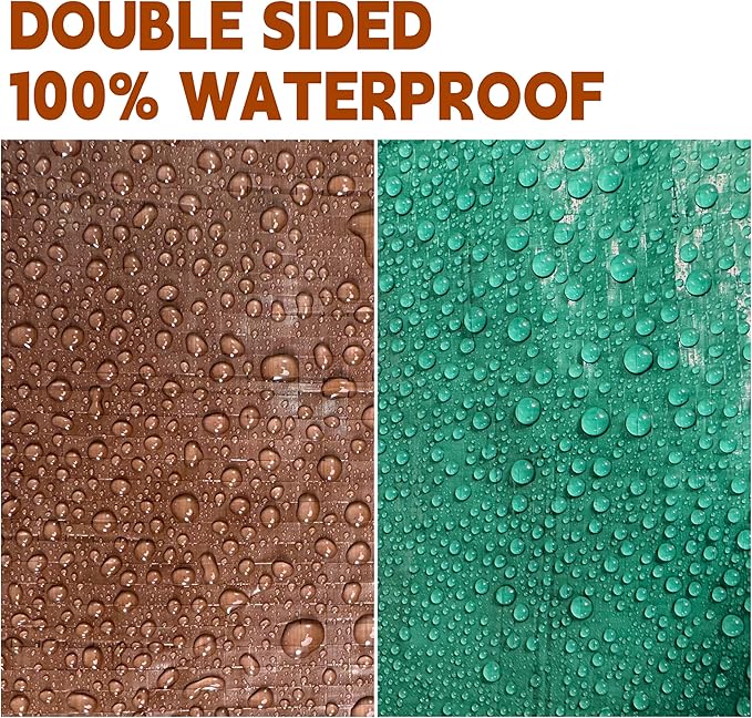 Tarp 50x50 ft 100% Waterproof 7mil Durable Grommets and Reinforced Edges,Uv Resistant,Green/Brown Tarp,Emergency Rain Shelter,Outdoor Cover and Camping Use -by MVPNET