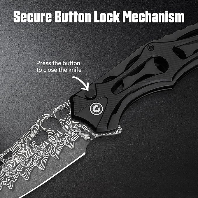 CIVIVI Biophase Pocket Folding Knife for Men, 3.48" Damascus Blade Aluminum Handle, Lightweight Skeletonized Flipper Knife for Tactical Survival C23083-DS1 (Black)