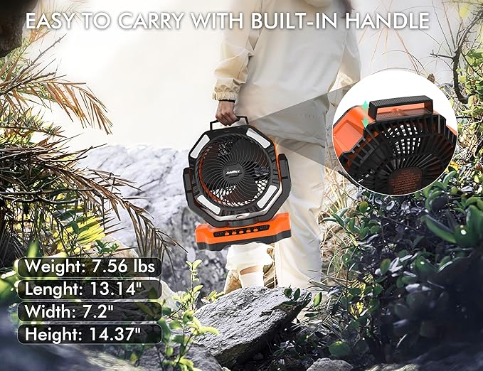 40000mAh Battery Operated Camping Fan, 136Hrs Cooling, Rechargeable High Velocity Fan, Auto Oscillation Remote & Timer - Cordless Outdoor Fan for Car Travel RV Camp Garage Patio Hurricane Emergency