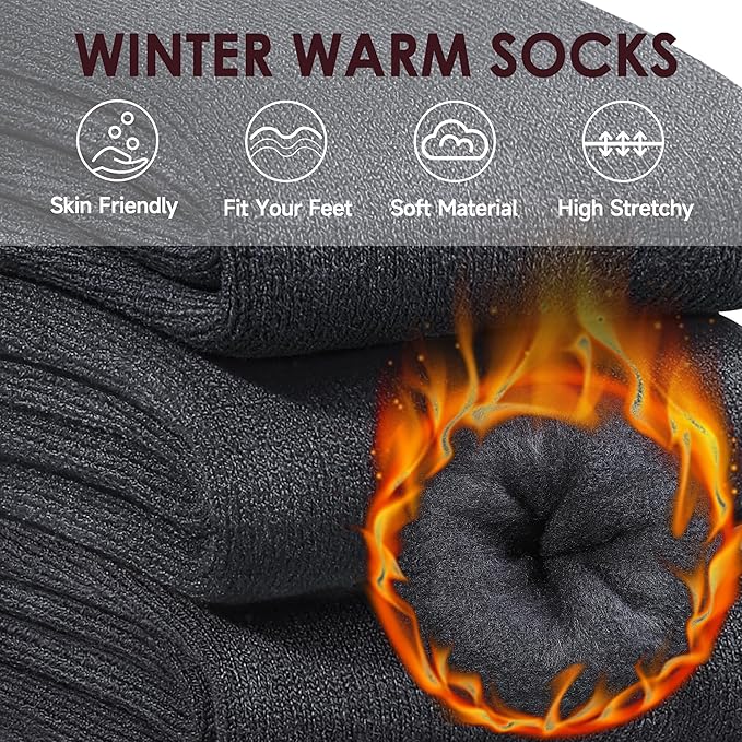 Reamphy 3 Pairs Thermal Socks for Men 6-13, Thick Warm Winter Outdoors Hiking Socks Mens