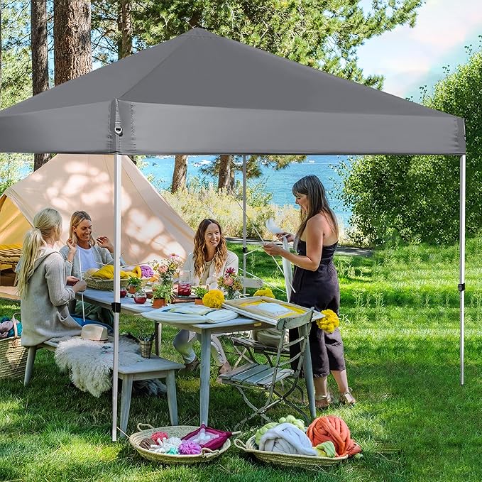 Pop Up Canopy 8X8 FT,Portable Sun Instant Shelter w/Backpack Bag,Waterproof,Adjustable Straight Leg Heights Canopies,Outdoor Tents for Parties,Camping,Commercial Event,Grey