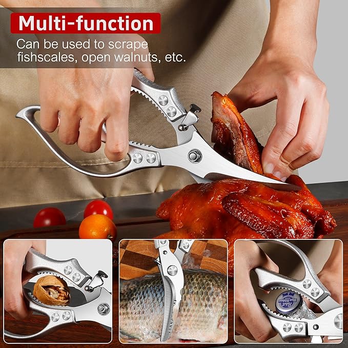 Poultry Shears, Kitchen Scissors for Food, All Purpose Heavy Duty for Chicken Wing/Thigh/Bone, Meat, Quail, Fish, Turkey, Vegetables, Stainless Steel Cooking Aid Scissors, Dishwasher Safe