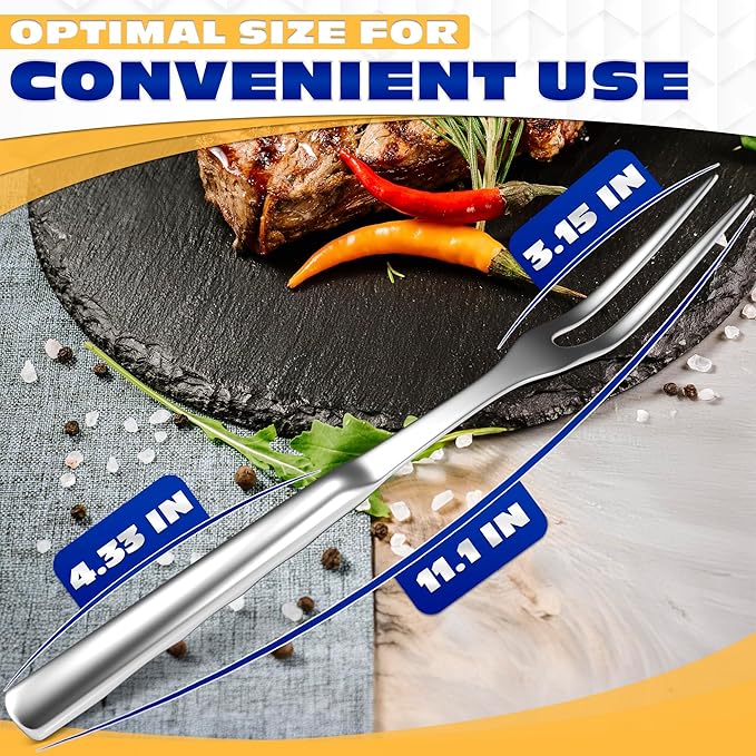 Carving Fork for Meat – 11" Two-Prong Stainless Steel Meat Fork with Long Heat-Resistant Handle, Durable and Practical for Grilling, Cooking, and Serving - Classic BBQ Design
