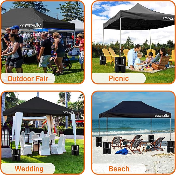 Pop Up Canopy Tent 10x15 - Commercial Instant Shelter Foldable/Collapsible Sun Shade Canopy Pop Up Tent w/Waterproof UV Resistant Tent Top, Portable Carry Bag & Sand Bag - SereneLife SLGZ15BL (Black)
