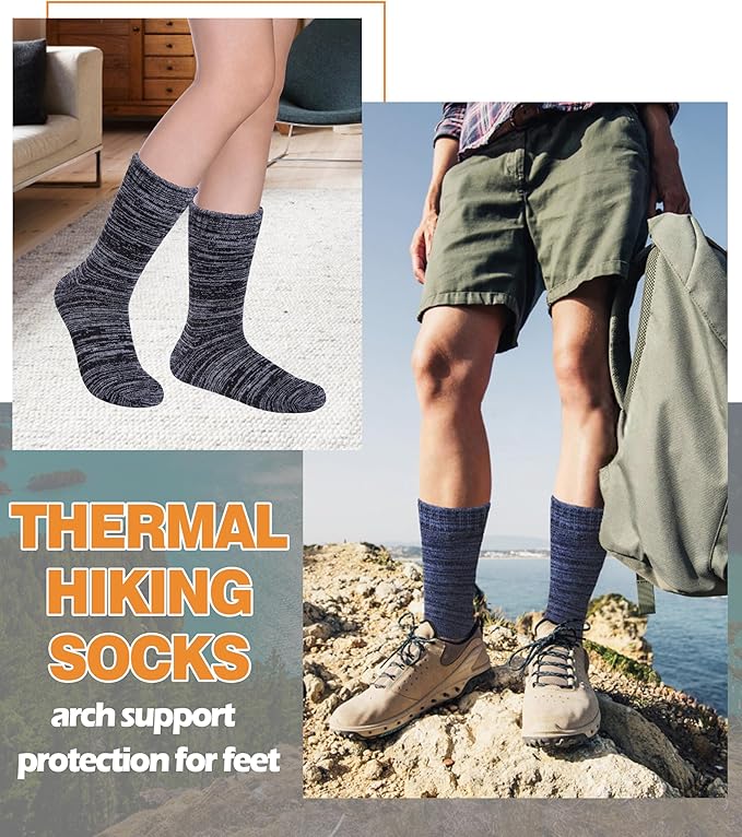 LANLEO Merino Wool Hiking Socks for Women Men Thermal Extra Thick Winter Warm Comfy Cushioning Crew Boot Socks 4 Pairs
