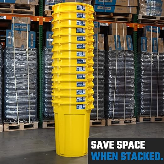 Magnum Yellow 55 Gallon Trash Can Set (Trash Can, Quiet Dolly, and Reinforced Lid), Construction Grade, Jobsite Ready, Non-Marking Wheels & Casters for Rolling Garbage CMTC-CLD0-55Y01 (1 Set)