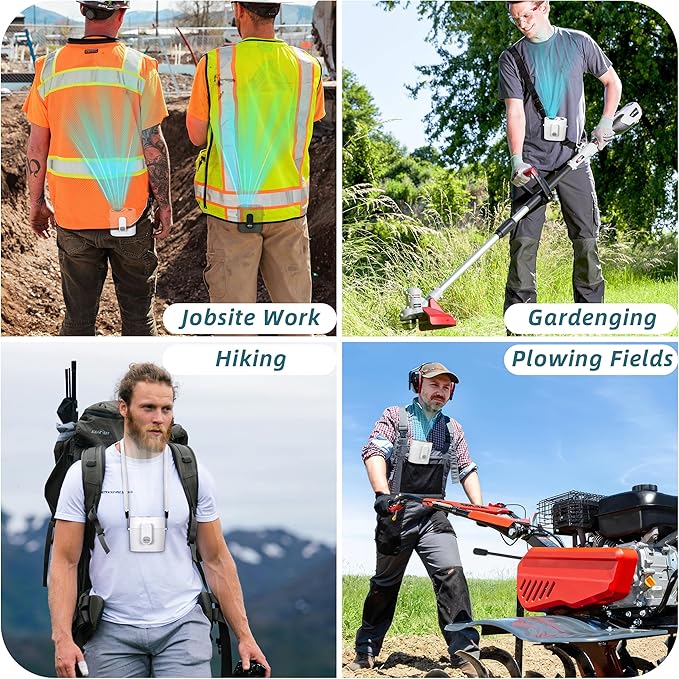 Portable Waist Clip Fan: 20000 RPM Turbo Cooling - Rechargeable 8000 mAh Battery and LED Display - 5 Speed Belt Fan on Shirt for Outdoor/Jobsite/Camping/Travel - White