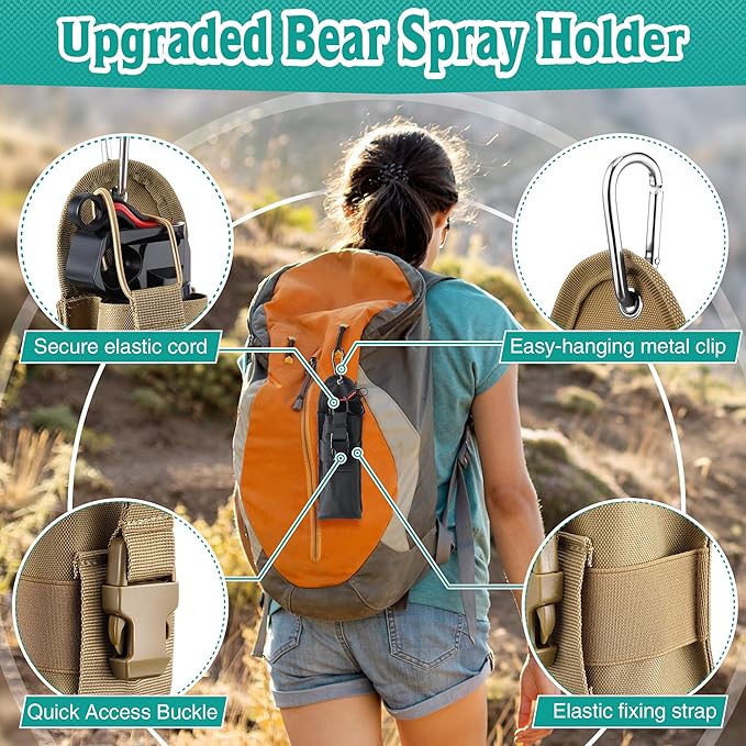 Bear Spray Holster with Quick Release Buckle (Spray Not Included), Nylon Holster with Hook & Loop for 7.9 & 9.2fl Oz Canister, Portable Pouch & Elastic Cord Design for Hiking Camping, Outdoor