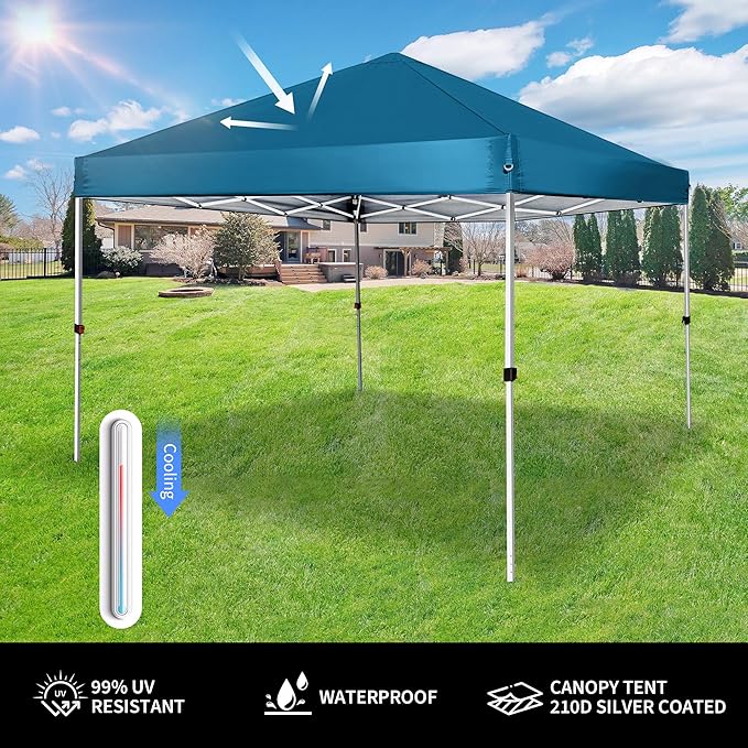 Pop Up Canopy 8X8 FT,Portable Sun Instant Shelter w/Backpack Bag,Waterproof,Adjustable Straight Leg Heights Canopies,Outdoor Tents for Parties,Camping,Commercial Event,Lake Blue