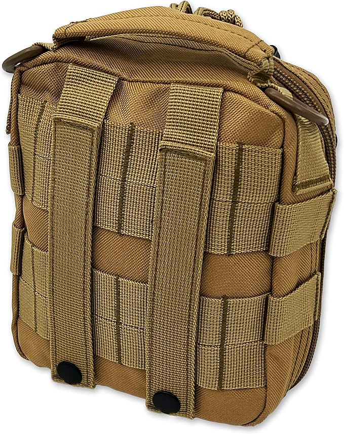 Lightning X Products Premium Nylon MOLLE Pouch Emergency Kit, Ideal for Tactical Medics, Military, Outdoor Enthusiasts (8" x 6.5" x 3", Black or Tan, for Gunshot Wounds & Bleeding Control)