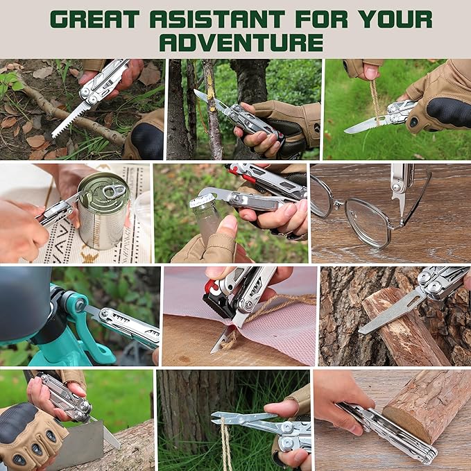 MOSSY OAK Multitool, 19-in-1 Stainless Steel Multi Tool Pliers, Self-locking EDC Gear with Sheath for Outdoor, Survival, Camping, Hiking, Father Day Gifts