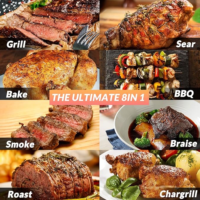 Onlyfire BBQ Wood Pellet Grill Smoker with Meat Probe, 2 Tiers Cooking Area, Portable Tabletop Grilling Stove for Outdoor Kitchen Cooking Smoke and Roast, RV Camping, Black GS314