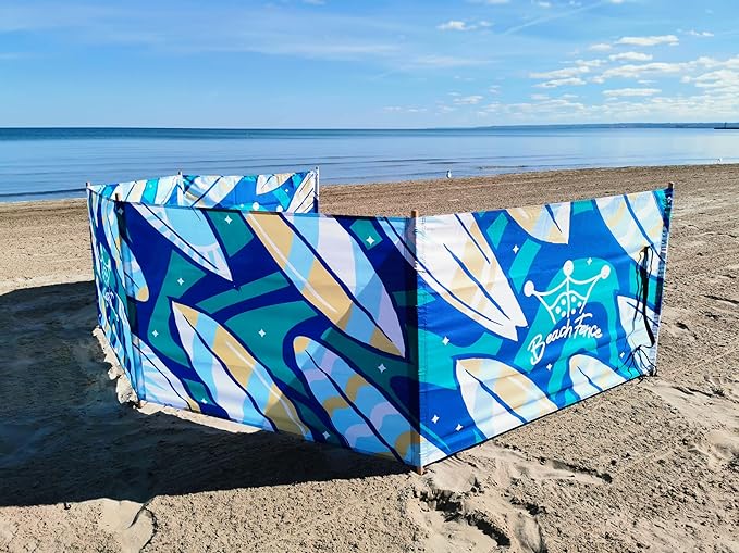 Premium 20 ft Beach Windscreen, Privacy Screen, Wind Blocker Free Rubber Mallet and Carry Bag Included (Surfs Up)