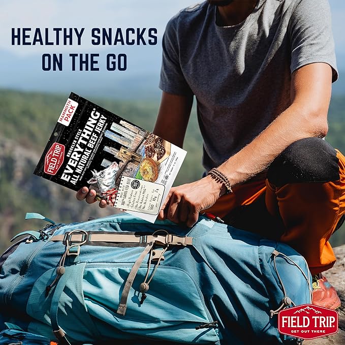 Field Trip Grass Fed Beef Jerky, Healthy Gluten Free Snacks, All Natural, Paleo-Friendly Meat Snacks, High Protein, Low Carb Snack with No Nitrates, 12oz Bag, Everything Bagel