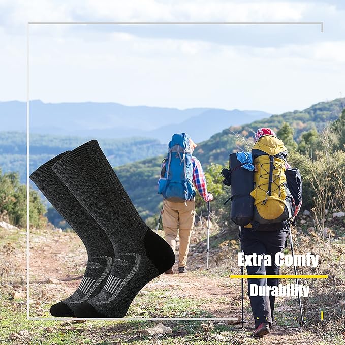 SOX TOWN Men's Merino Wool Cushion Crew Socks for Outdoor Hiking Hike Trail Performance Moisture Wicking Lightweight Summer