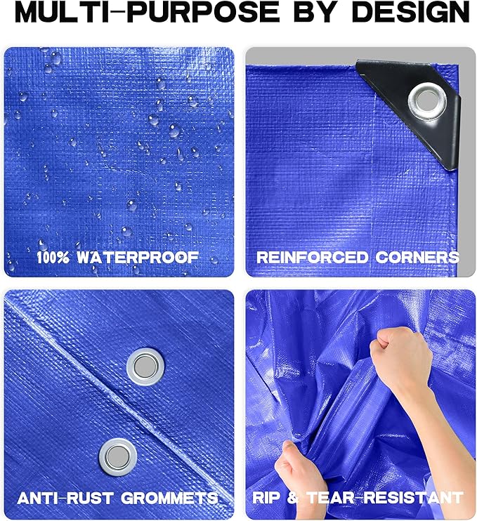 Waterproof Tarps 15 x 20 5-mil Thick Rain Covers Drop Cloths Camping Tarp Blue…