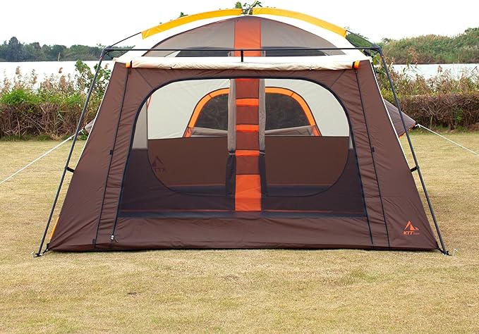 KTT Extra Large Tent 6-10-12-14 Person(A),Family Cabin Tents,2 Rooms,3 Doors and 3 Windows with Mesh,Straight Wall,Waterproof,Double Layer,Big Tent for Outdoor,Picnic,Camping,Family Gathering