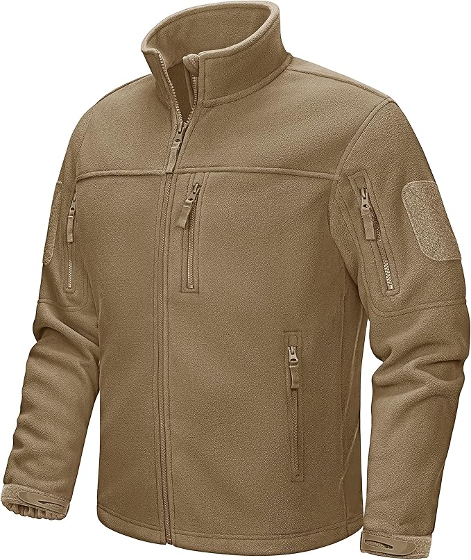 CRYSULLY Men's Fleece Jacket Tactical Full-Zip Winter Coat Jackets Multi Pockets